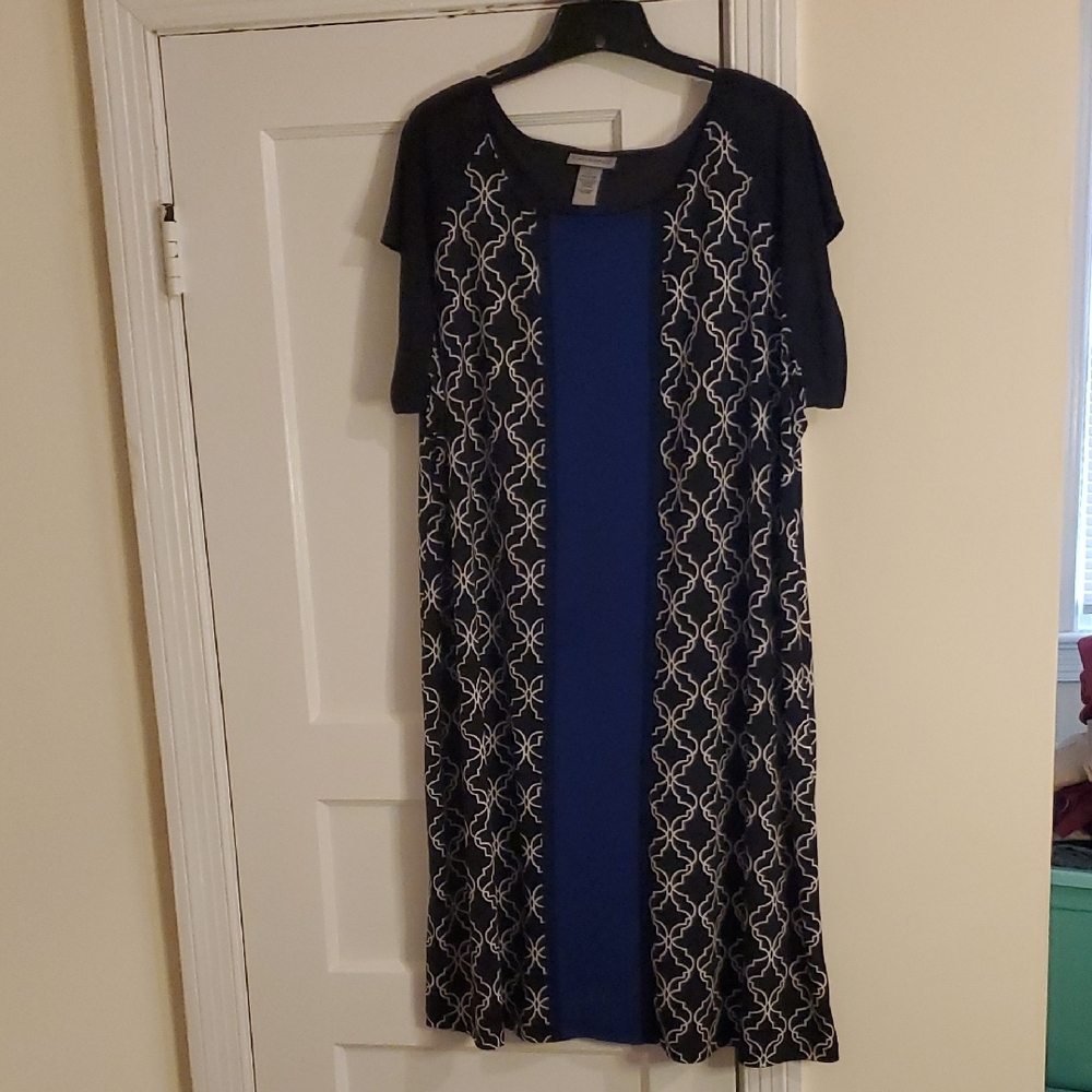 Catherines Blue and Black Sheath Midi Dress Crew Neck